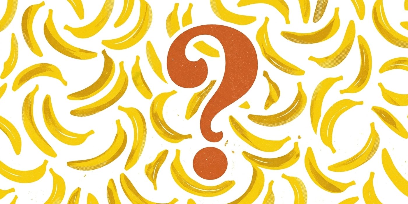 Image of a bunch of bananas with a question mark in the middle.